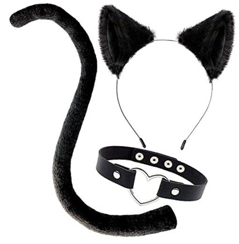 Black cat ears and tail - and,
