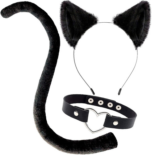 Black cat ears and tail - cat,