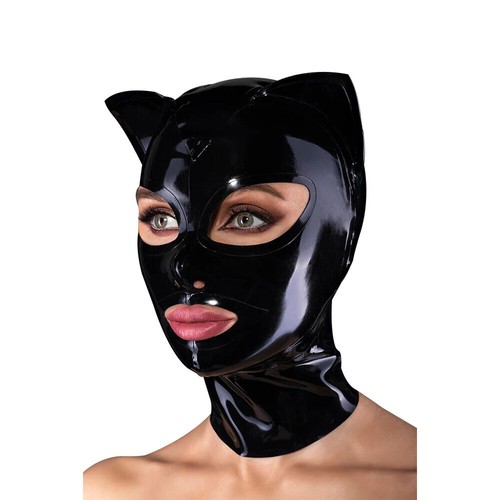 Black latex hood - with, ear