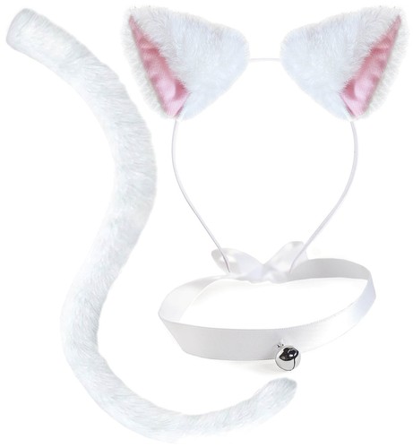White cat ears and tail - white,